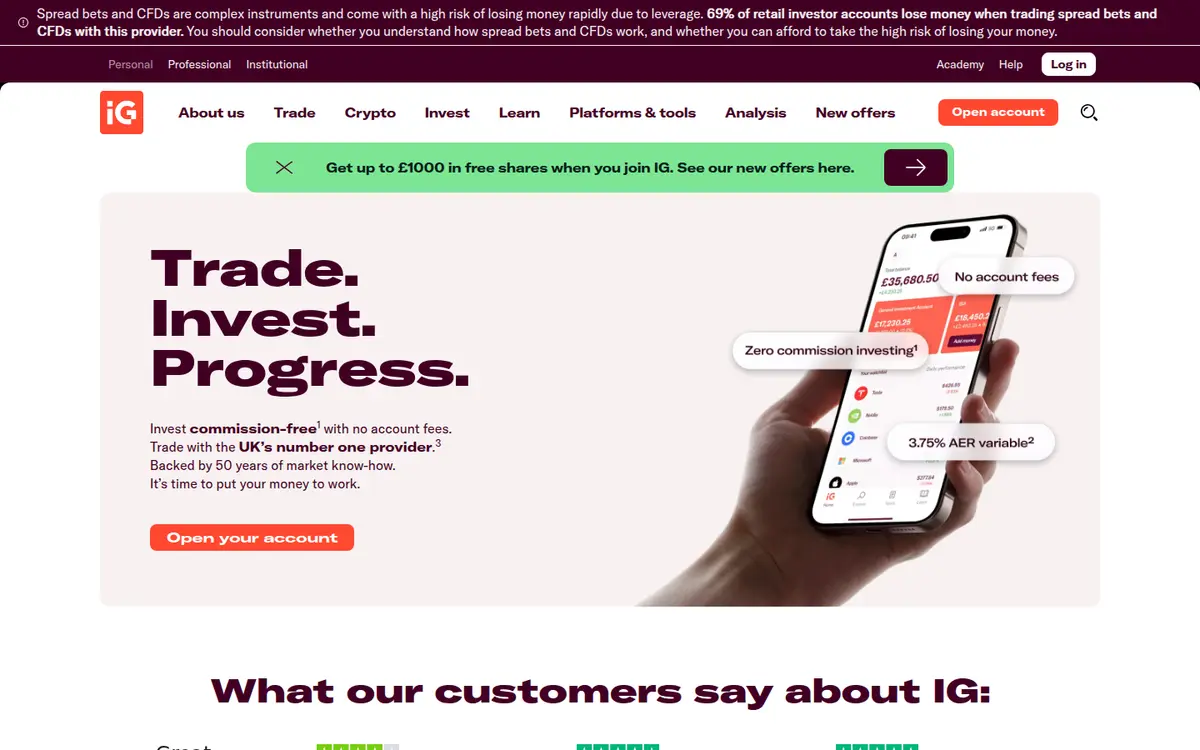 Screenshot of ig.com/uk taken 4 August 2026 showing the IG homepage as published on that date