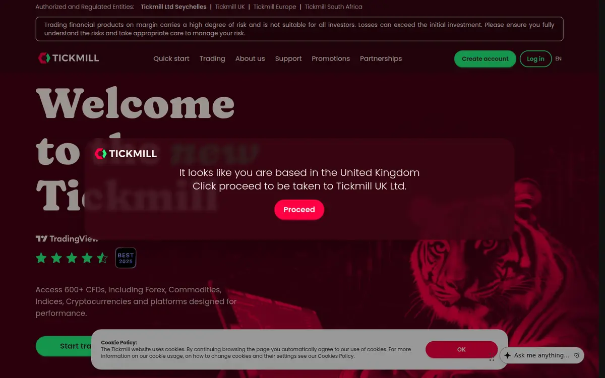Screenshot of tickmill.com taken 4 August 2026 showing the Tickmill homepage as published on that date